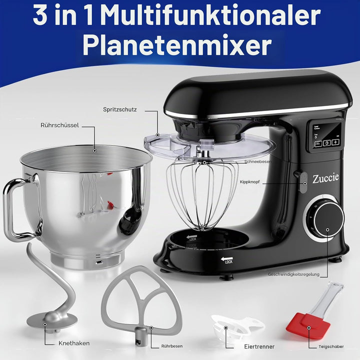 Zuccie küchenmaschine 1500W 8L Knetmaschine 6 Geschwindigkeit Fermentationsfunktion+LCD knetmaschine
