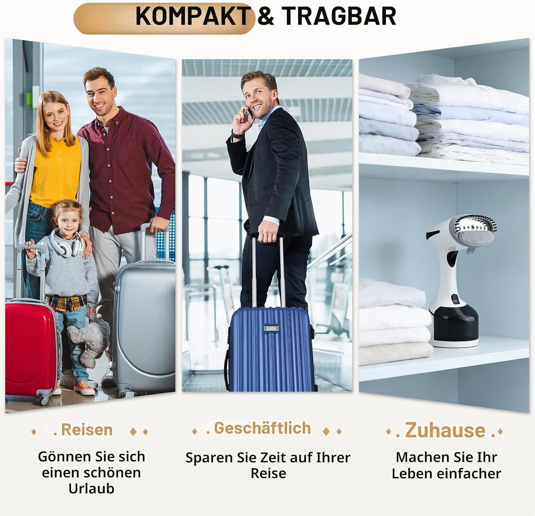 Cadrim Steamer Dampfglätter 1600W, 250ml Wassertank Tragbarer Dampfbügler mit 3 Dampfstufen, Steamer