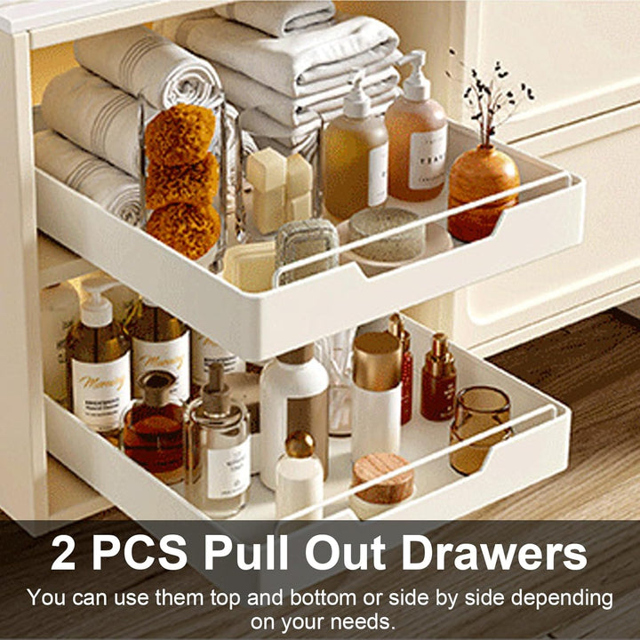 HOTOOLME 2er set Teleskopschublade Nachrüsten Ausziehbarer Schrank Organizer Pull Out Cabinet Kleben