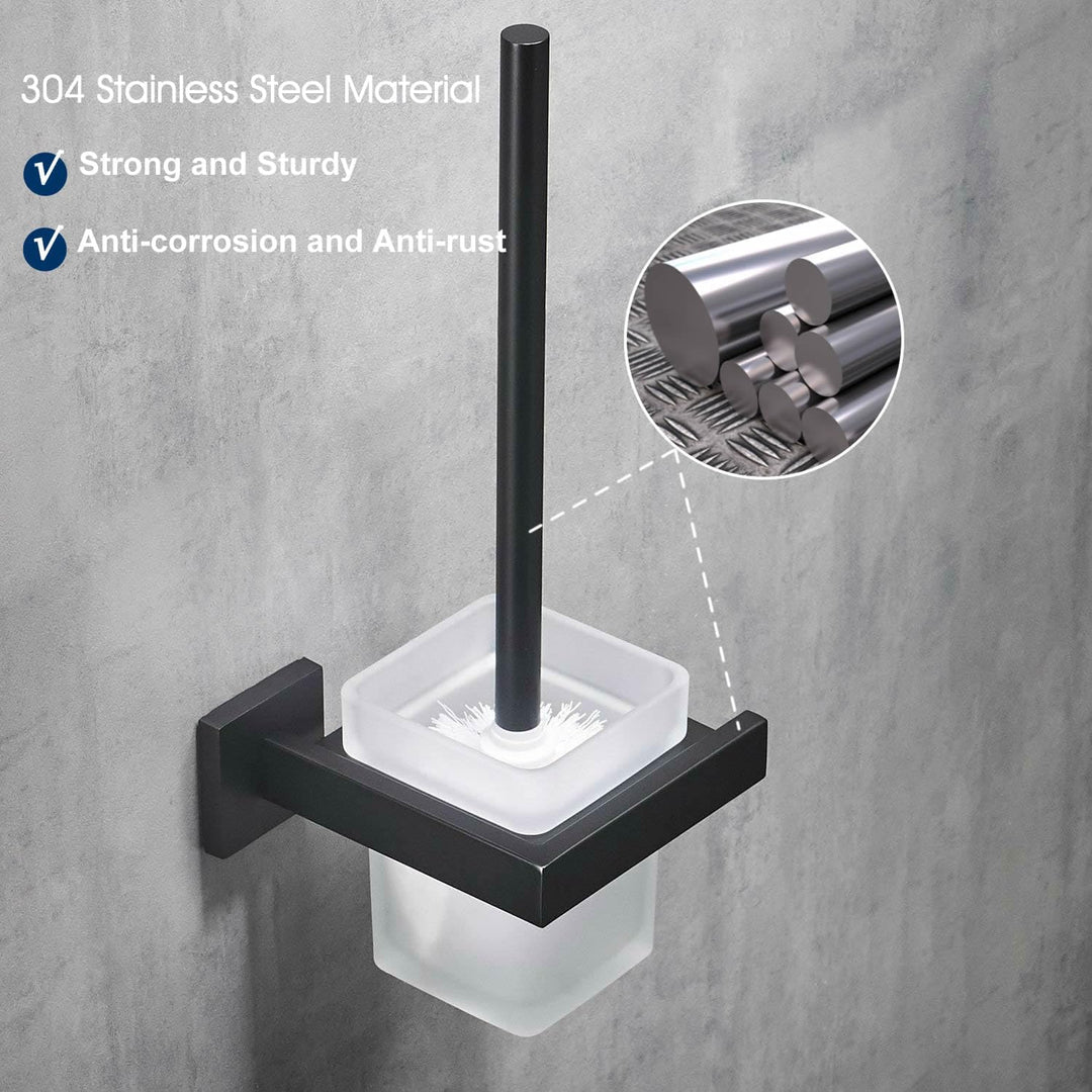 WC-Bürste und Halter Wand Toilettenbürste Mit Halterung, Schwarz, 304 Edelstahl und Mattglas für Bad