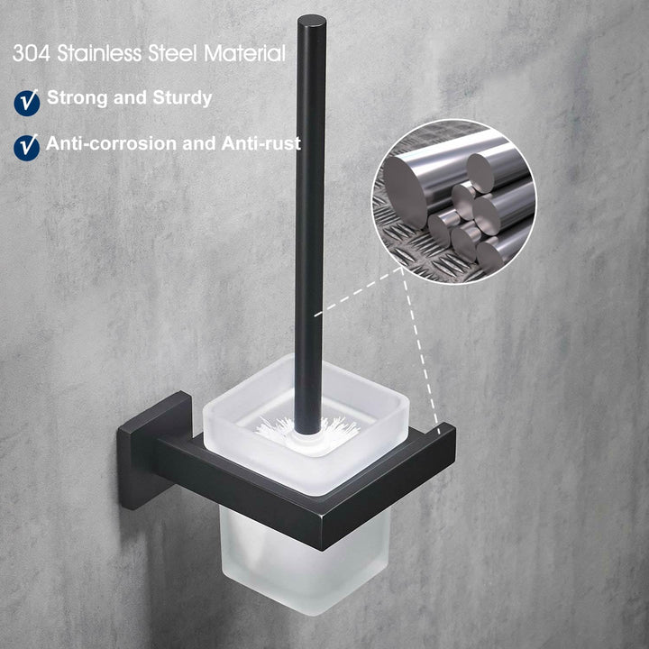WC-Bürste und Halter Wand Toilettenbürste Mit Halterung, Schwarz, 304 Edelstahl und Mattglas für Bad