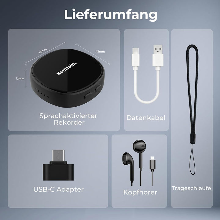Kentfaith 64GB Diktiergerät Mini Magnetisch VOA mit USB-C-Anschluss | One-Touch-Diktiergeräte,DSP-Ra