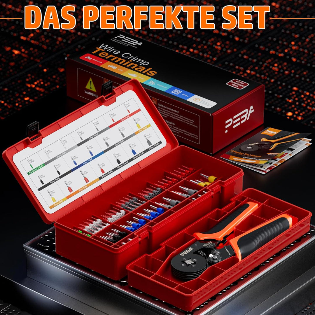 PEBA Crimpzange Set, Aderendhülsen Zange 0,25–10mm² mit 21 Arten Isoliert Aderendhülsen Set, Premium