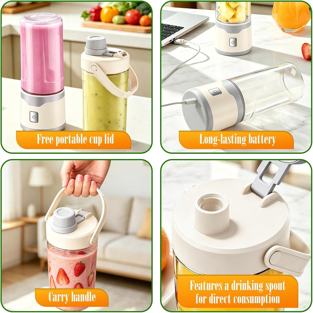 Mixer to Go, Tragbarer Schneller Mixer Smoothie Maker, 18-Blatt Edelstahlklingen, 450ml USB-C Wieder