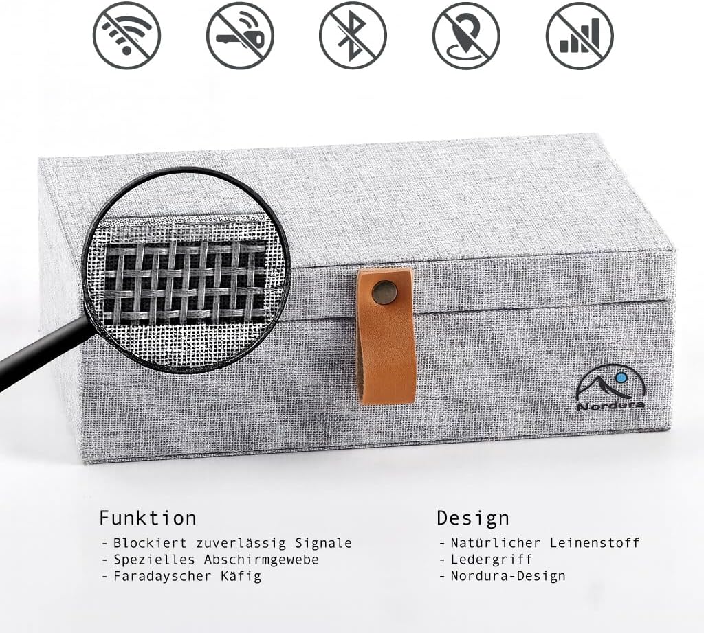 Keyless Go Schutz Autoschlüssel Box aus Leinenstoff, Faraday Box, RFID Anti-Diebstahl, Autoschlüssel