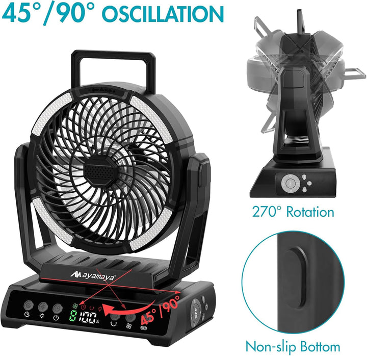 Ventilator Leise, Tischventilator Klein Tragbar, 2 in 1 Akku Camping Ventilator mit Led Laterne 270°