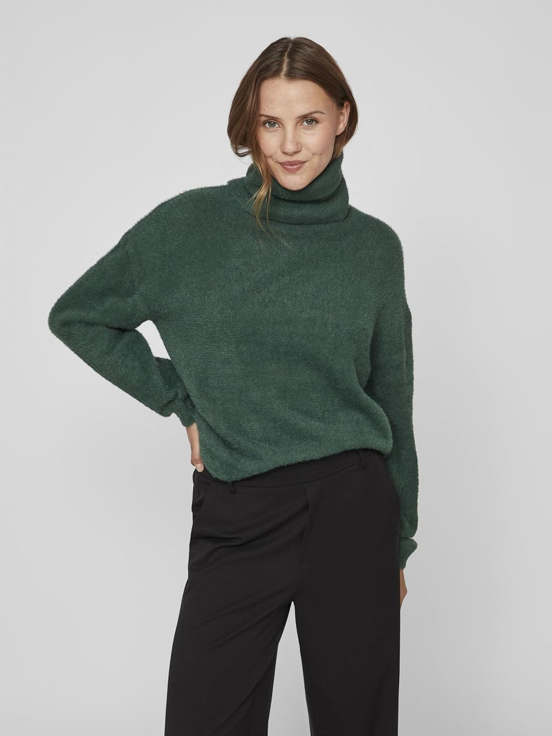 Vila Damen Vilajuli Rollneck L/S Knit-Noos Pullover, Pineneedle