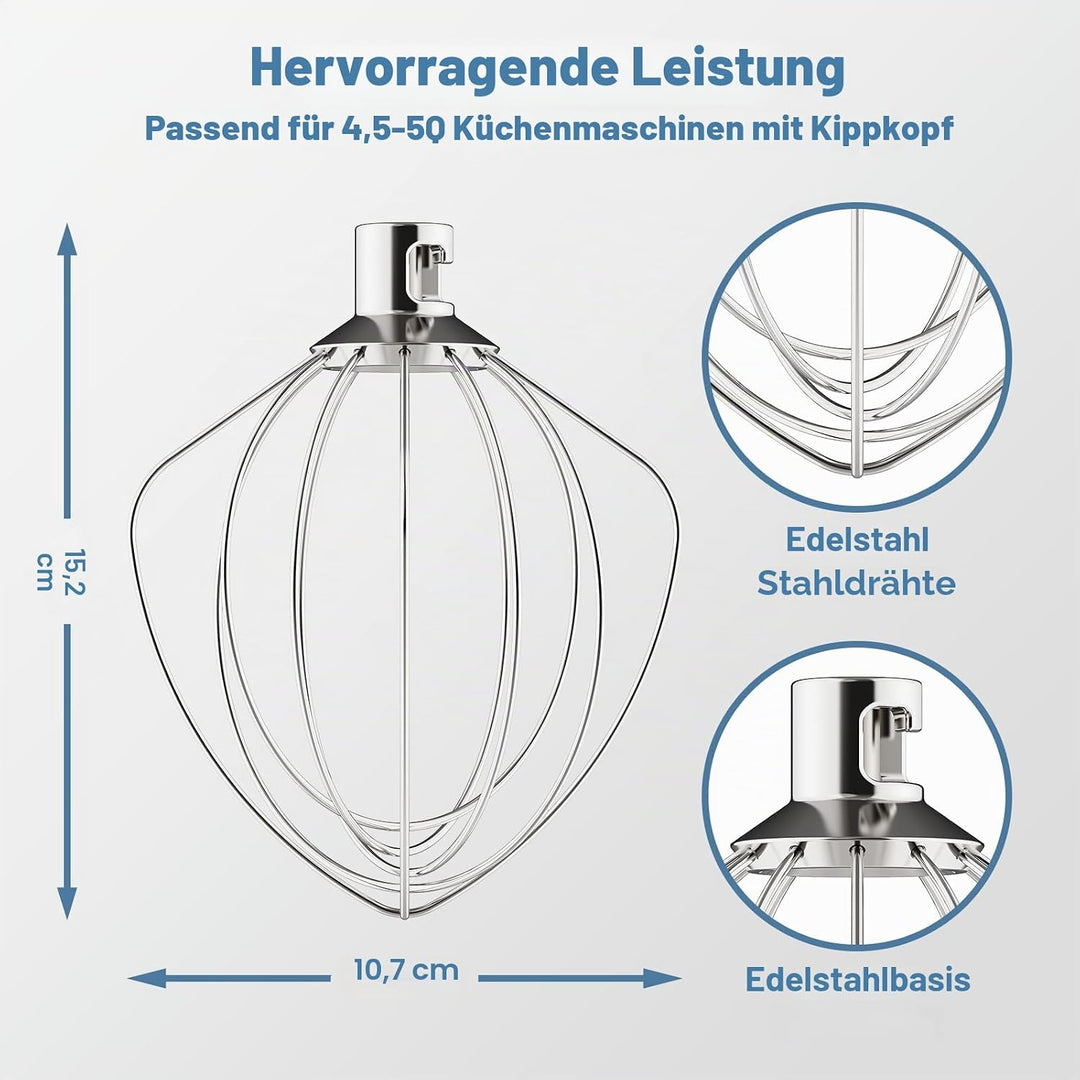 GVODE Edelstahl-Schneebesen für KitchenAid Zubehör, passend für KitchenAid Kippkopf-Standmixer, erse