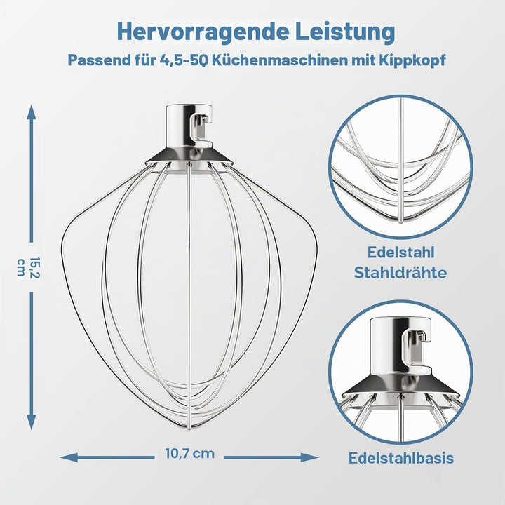 GVODE Edelstahl-Schneebesen für KitchenAid Zubehör, passend für KitchenAid Kippkopf-Standmixer, erse