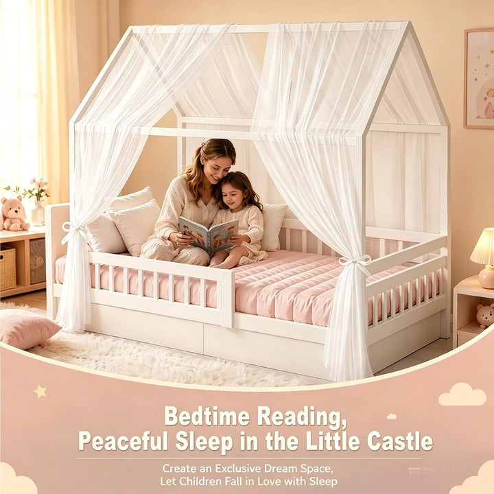 Hausbett Himmel Set, 2 Stück Betthimmel Hausbett für Hausbett Deko Mädchen & Jungen, Bett Vorhang Hi