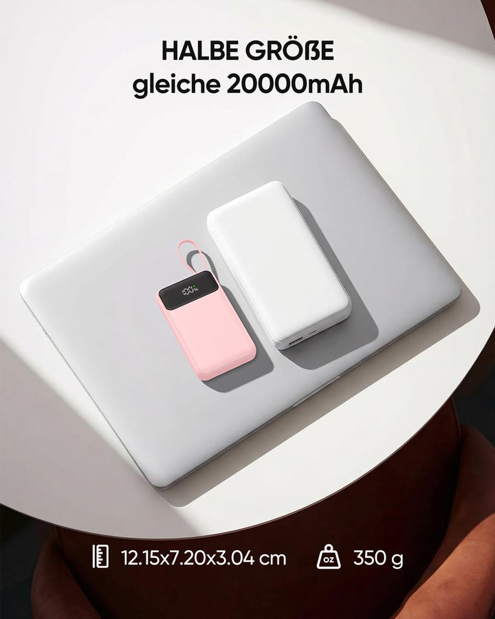 A ADDTOP 20000mAh Ultra Klein Power Bank mit 4 Kabel, 22,5W Schnellladen | 4 Integrierten Kabel, 22,
