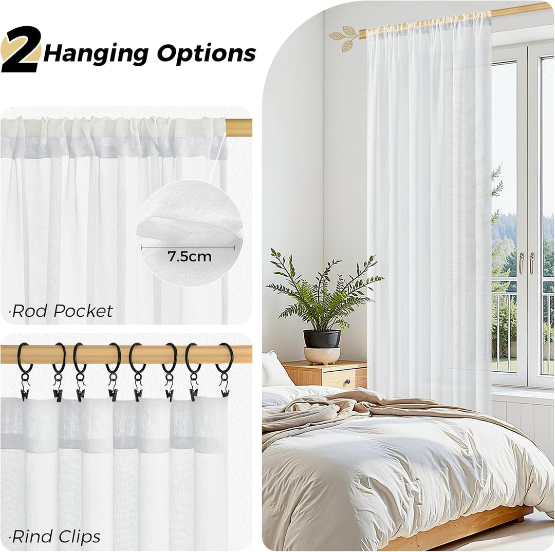 MRTREES Vorhänge Weiss Wohnzimmer 100x200cm (HXB) Vorhang Transparent Kinderzimmer Kurz für Stangend