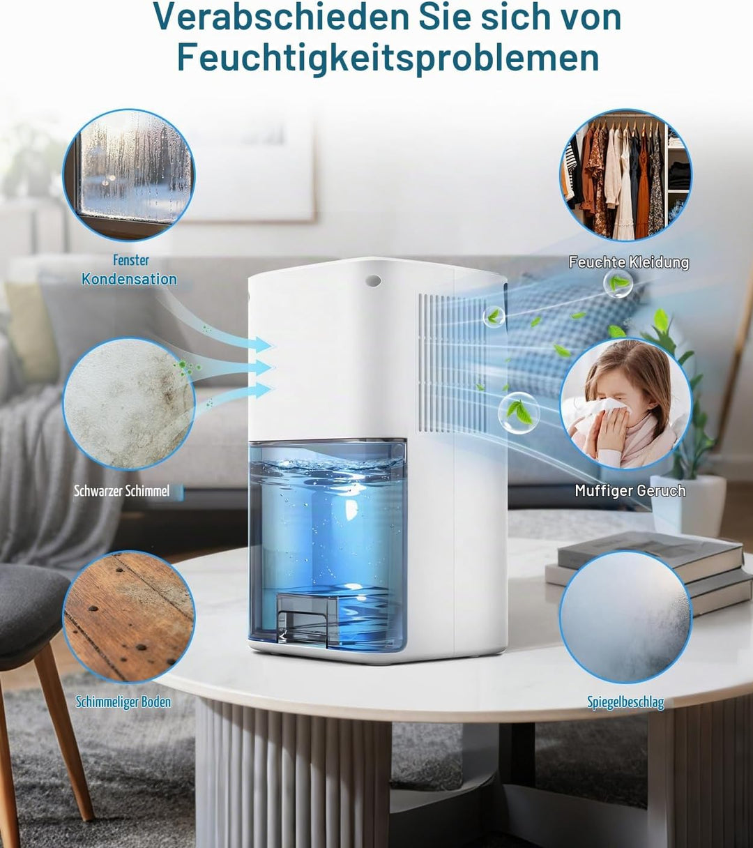 Mini Luftentfeuchter Elektrisch 2600ML für Kleine Räume, Entfeuchter mit Geräuschreduziertem Nachtmo