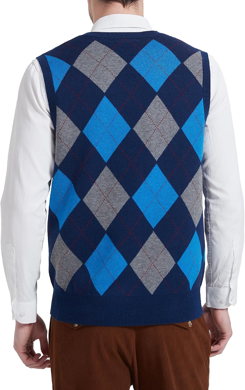 Kallspin Herren Argyle Gestrickt Ärmellos Pullover Wollmischung V-Ausschnitt Strickwesten M Marinebl
