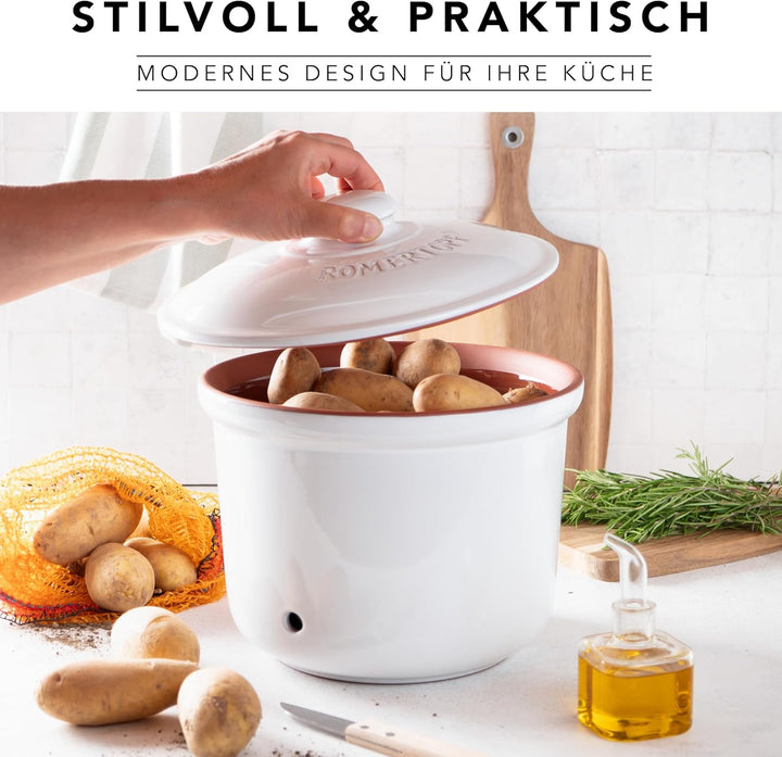Römertopf Kartoffeltopf Maxi Plus frische Topf aus Naturton Keramik Vorratstopf Ø 26,0cm weiss ø26cm
