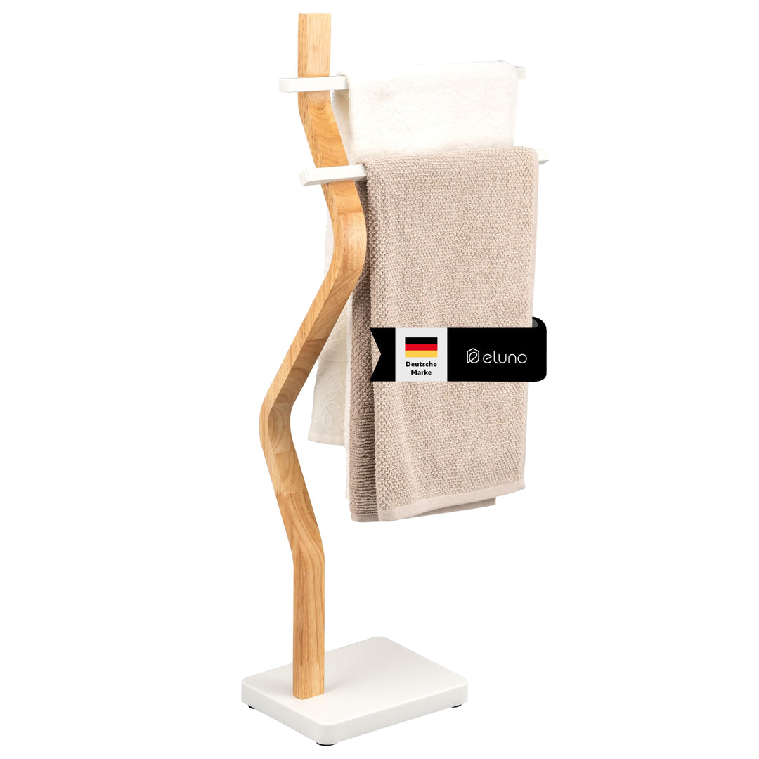 eluno Stand-Handtuchhalter freistehend, 2 Stangen für Handtücher, moderner Handtuchständer aus FSC-z