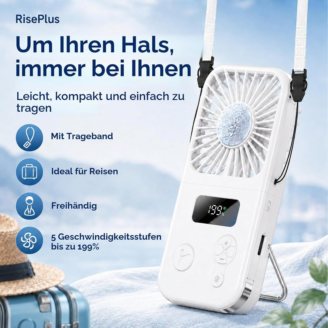 Handventilator mit Kühlplatte, Tragbarer Mini Ventilator Akku mit 5 Windstufen, Digitalanzeige &amp; USB