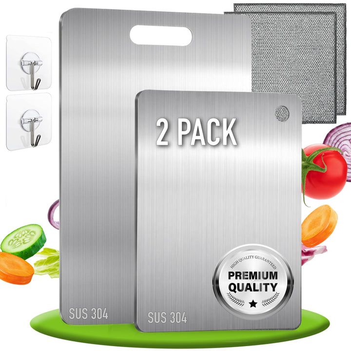 SET 2 – Schneidebretter a Titanlegierung für die Küche - Schneidebrett aus Edelstahl SUS304 + Haken
