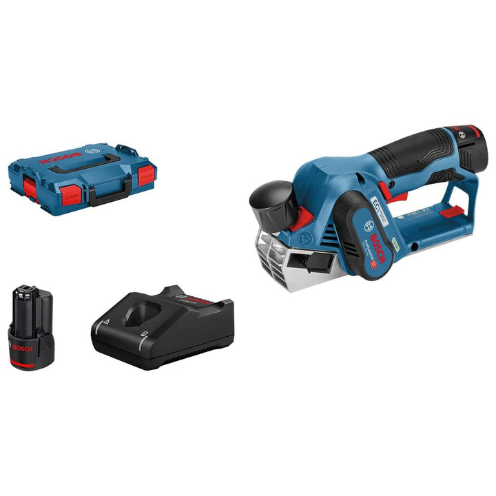 Bosch Professional 12V System Akku Hobel GHO 12V-20 (Hobelbreite max: 56 mm, inkl. 2x3,0 Ah Akku + L
