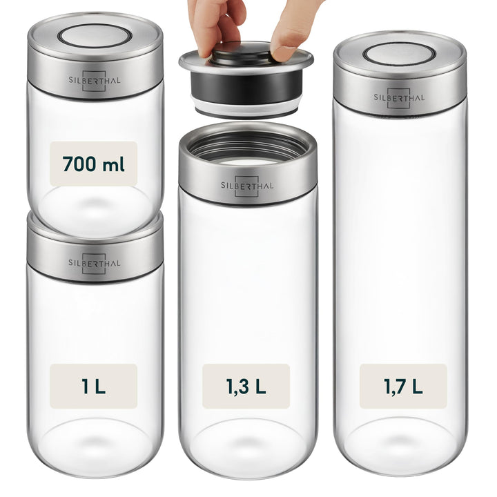 SILBERTHAL Vorratsglas mit Deckel Set - 4 Vorratsdosen für luftdichte &amp; auslaufsichere Aufbewahrung