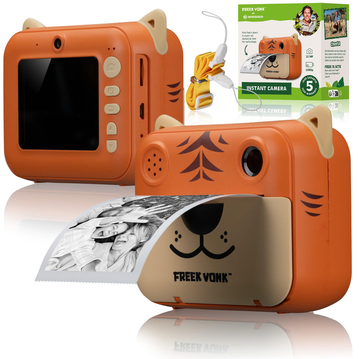Freek Vonk x Bresser Kinder-Sofortbildkamera - Tigerdesign, Front- und Rückkamera, 16 Rahmen, 93x73x