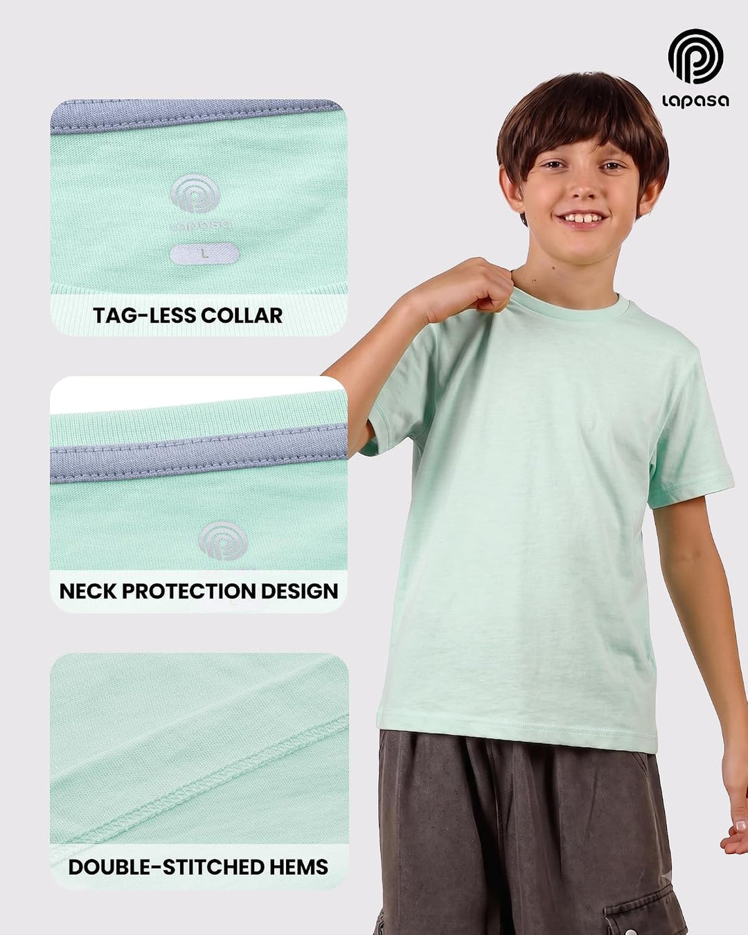 LAPASA Kinder T Shirt 100% Baumwolle 4er Pack Unisex 3-13 Jahre/ 95-165 Jungen Jungs Sport Tshirt K0