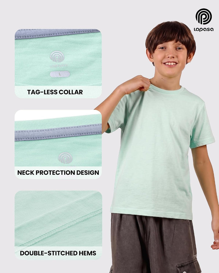 LAPASA Kinder T Shirt 100% Baumwolle 4er Pack Unisex 3-13 Jahre/ 95-165 Jungen Jungs Sport Tshirt K0