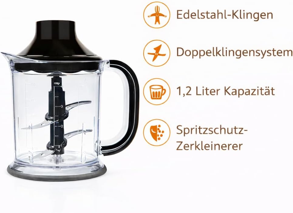 arnica Diva Trend Set Stabmixer - 1200W - Edelstahl Mixstab mit Zerkleinerer Schneebesen - Turbo Fun