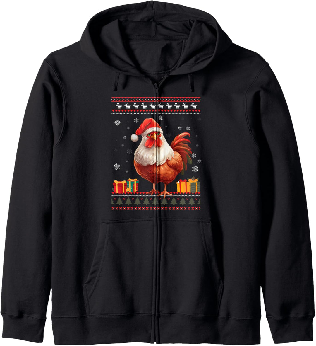 Weihnachtspullover mit Huhn-Weihnachtsmann-Mütze für Männer und Frauen Kapuzenjacke