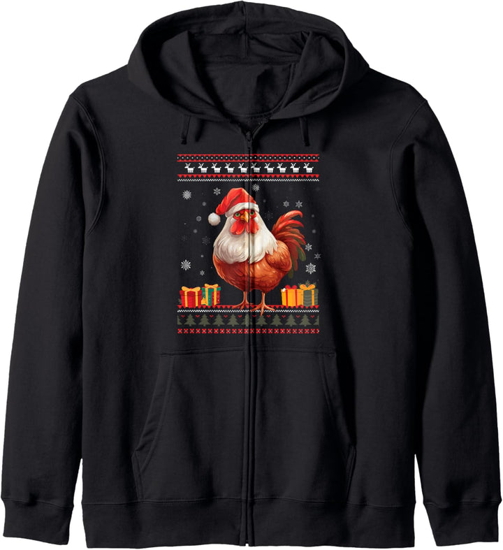 Weihnachtspullover mit Huhn-Weihnachtsmann-Mütze für Männer und Frauen Kapuzenjacke