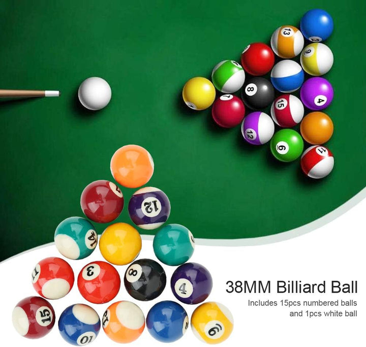 MAGT Billardkugeln Set, 16 Stück 38 mm Billardkugel Set Harz Billard Kugel Set Kleine Billiard Tisch