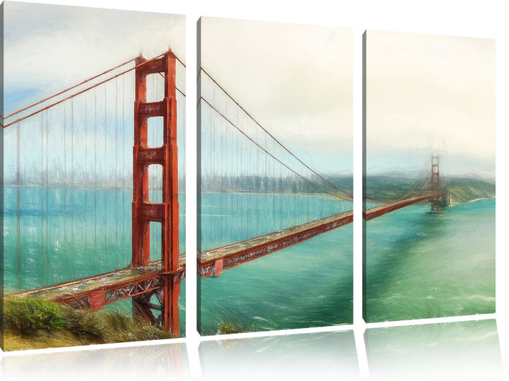 Pixxprint Golden Gate Bridge / 3-Teilig/Gesamtmass 120cm Leinwandbild bespannt auf Holzrahmen/Wandbi