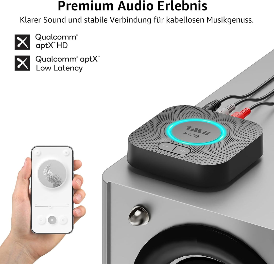 1Mii B06S Bluetooth Audio Adapter mit Lautstärkeregelung, HiFi Bluetooth 5.2 Empfänger, aptX HD & Lo
