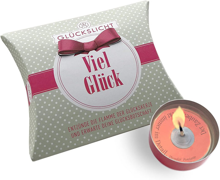 Glückslicht/Dots/Viel Glück/Zartgrüne Geschenkbox mit weissen Punkten und roter Banderole / 10er-Set