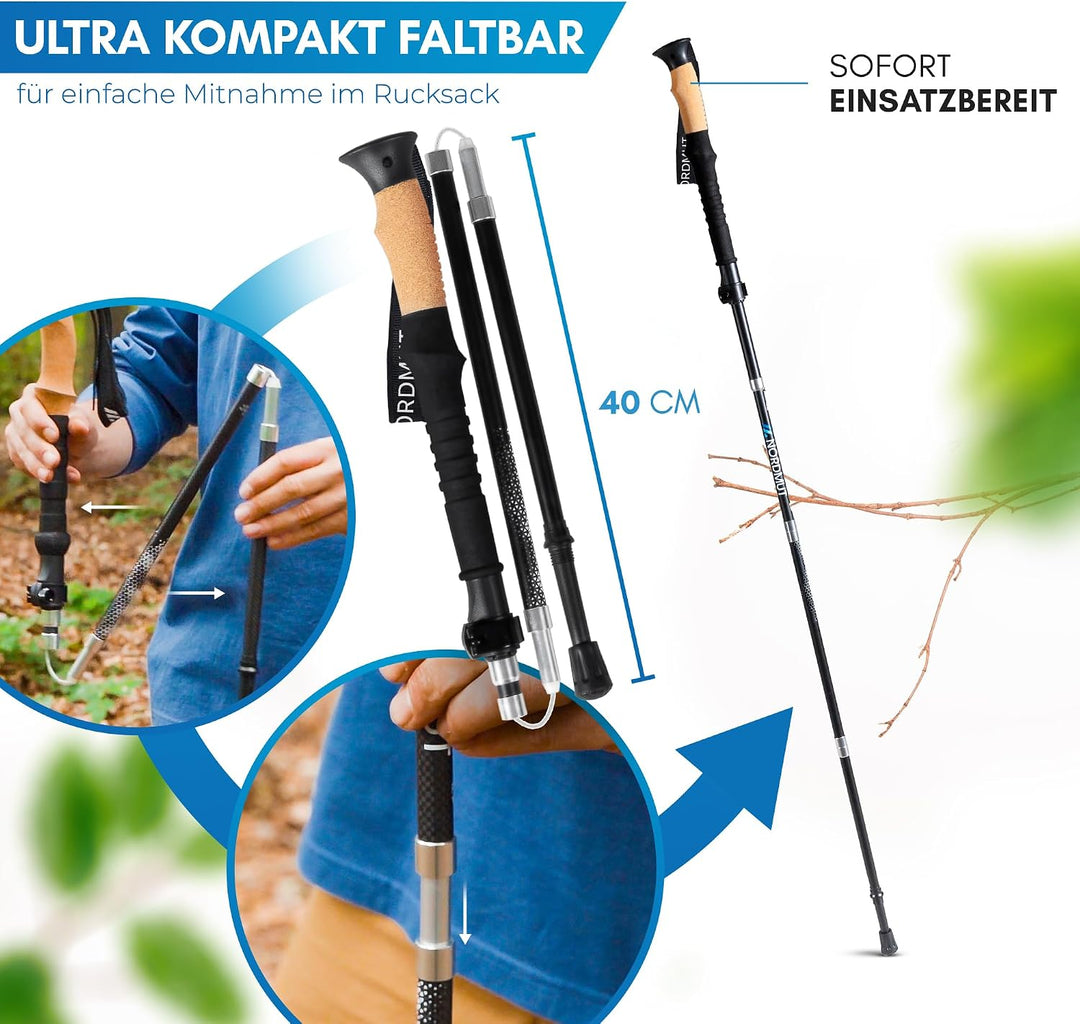 NORDMUT® Wanderstöcke faltbar aus ultraleichten Aluminium oder Carbon - ab 1,50m oder 1,65m - stabil