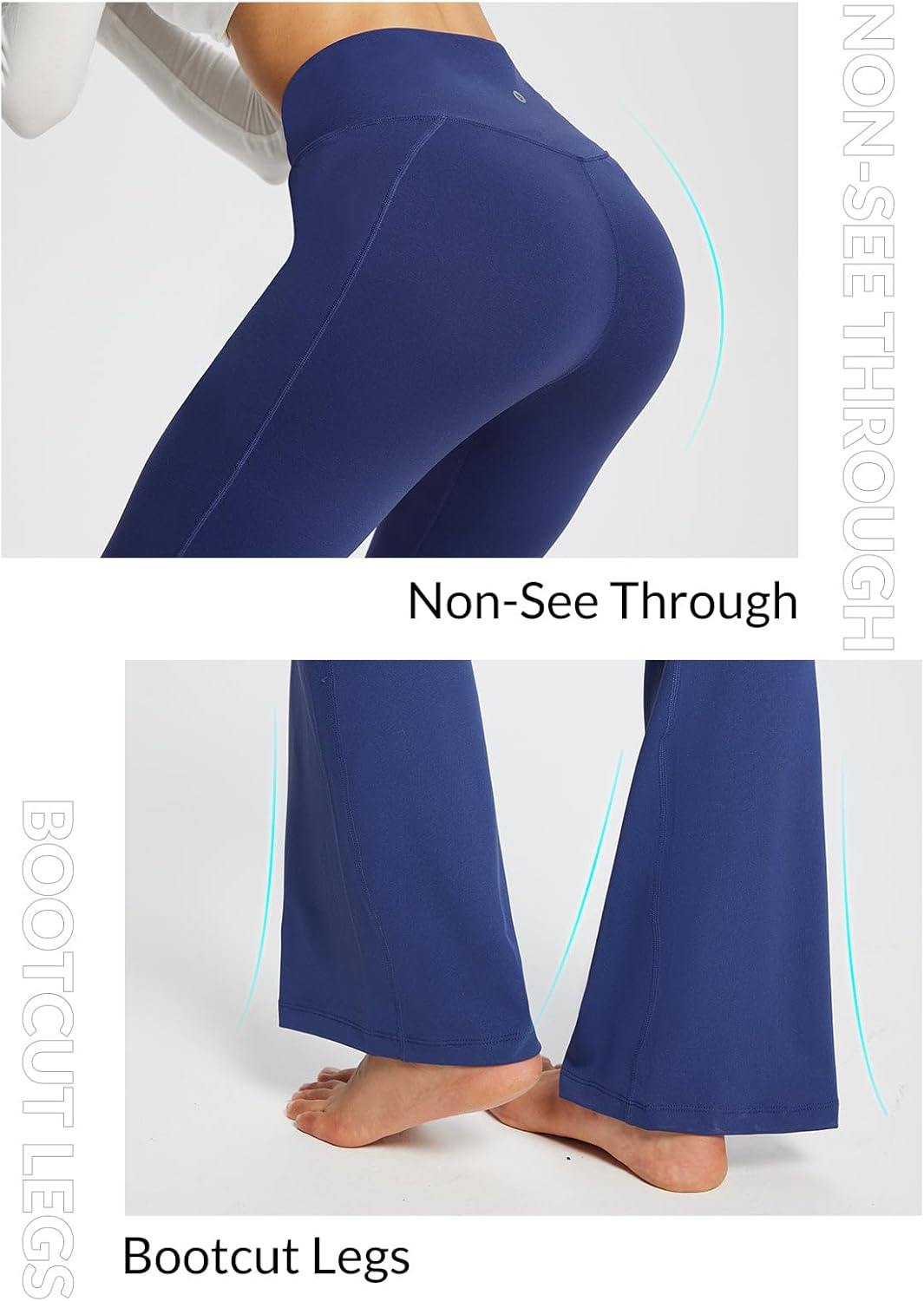 BALEAF Damen Yogahose mit Taschen Schlaghose Stoff Flare Leggings Bauchkontrolle Sporthose Stretch H