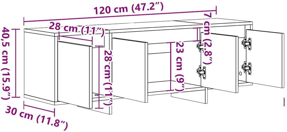 vidaXL TV Schrank, Lowboard für Fernseher, Fernsehtisch mit 4 Türen, Fernsehschrank für Schlafzimmer