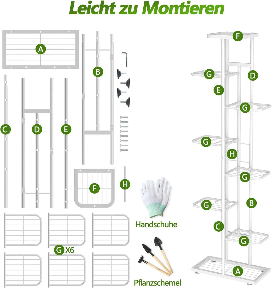 MAIJIAJU Blumenständer Metall (8 Etagen Weiss), 8 Etagen Weiss