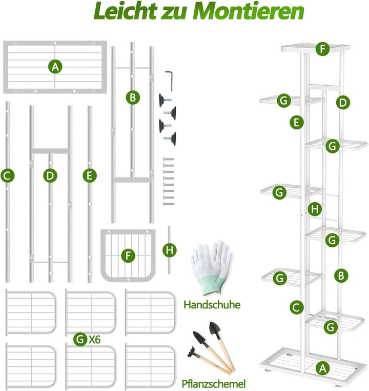 MAIJIAJU Blumenständer Metall (8 Etagen Weiss), 8 Etagen Weiss