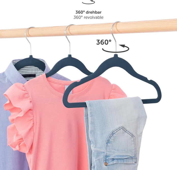 Laleni Kinderkleiderbügel 30 Stück + Samtbezug - platzsparende Kleiderbügel Kinder - 360° drehbare K