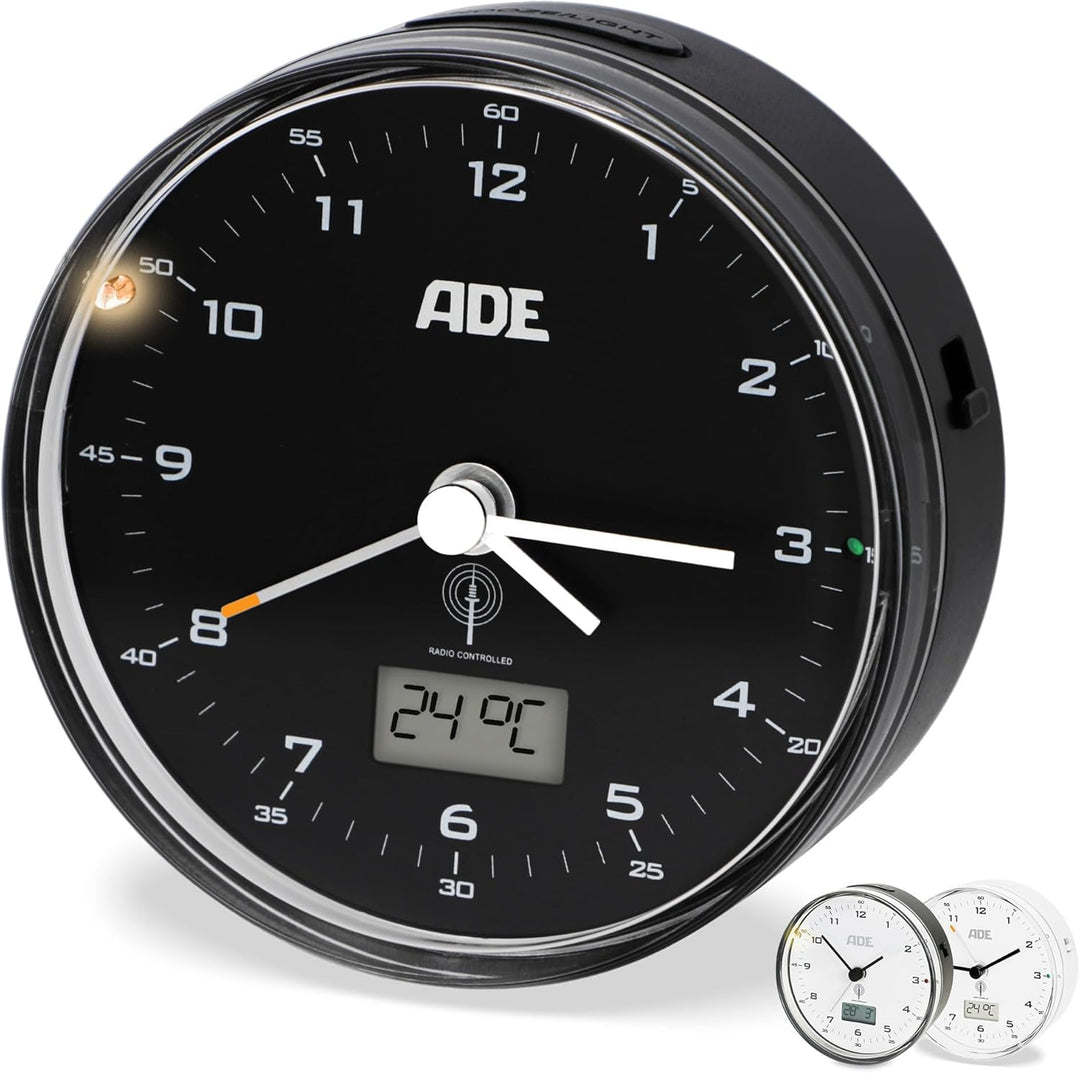 ADE Funk wecker analog ohne Ticken | Uhr mit Temperaturanzeige und Kalender | lautloser analoger Wec