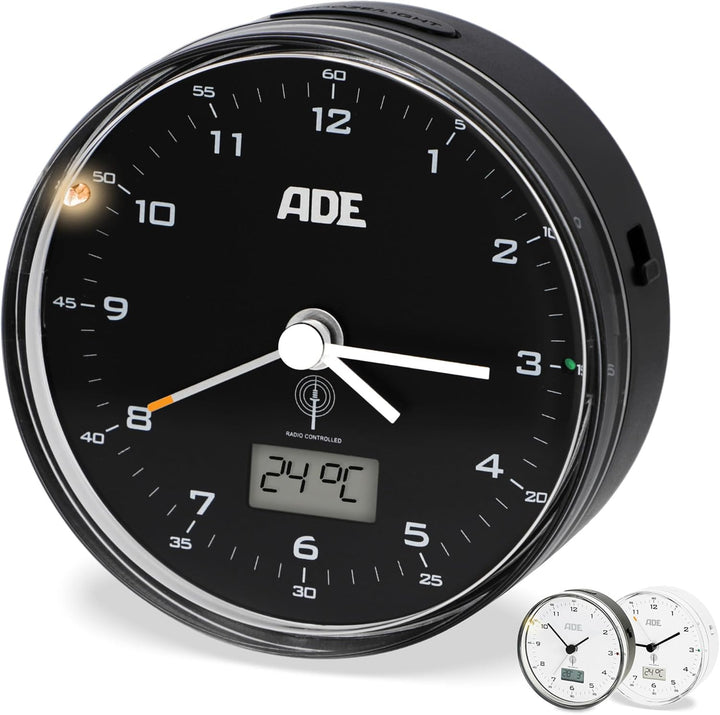 ADE Funk wecker analog ohne Ticken | Uhr mit Temperaturanzeige und Kalender | lautloser analoger Wec