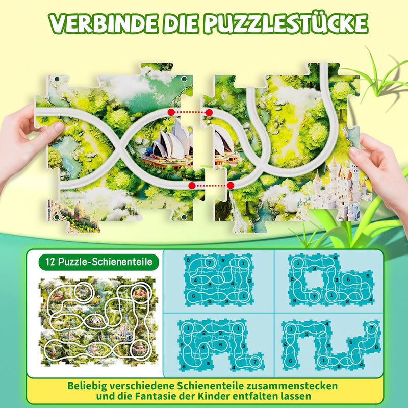 DIY Puzzle Bahn Auto-Vorwärts Zug Spielzeug 12 pcs Grosses Puzzle mit 4 Routen Spielzeugauto Autoren