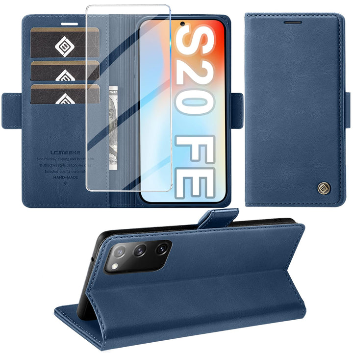 Giyer Handyhülle für Samsung Galaxy S20 FE Hülle mit Schutzfolie, Standfunktion Kartenfach Wallet Pr