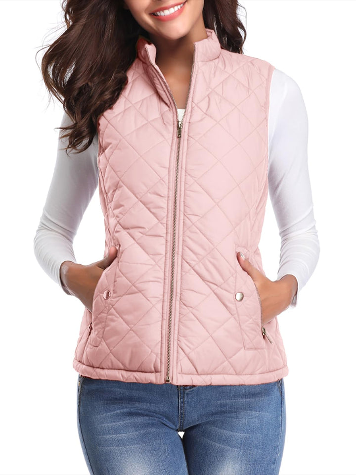 fuinloth Damen Weste mit Stehkragen Westen Steppweste Leicht Ärmellos Jacke mit Reissverschluss Tasc