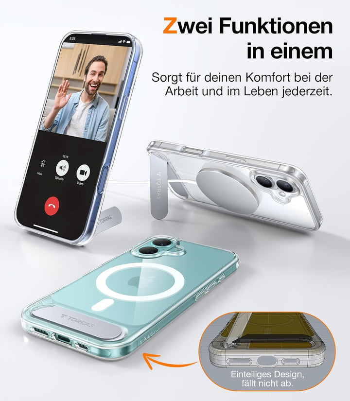 TORRAS Ostand L1 für iPhone 16 Plus Hülle mit Flügelständer Kompatibel mit MagSafe-Zubehör 3,66m Zer