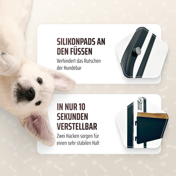 PetVita® - Erhöhter Hundenapf: ALLinONE Hundebar, 12 mal höhenverstellbar mit 2 Edelstahlnäpfen, Fut