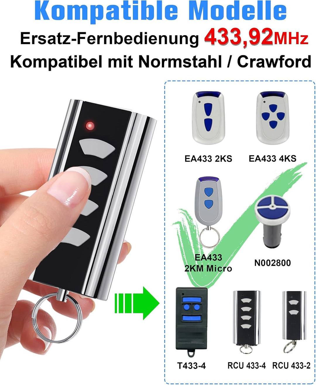 2 Stück für Normstahl RCU433-4K: Garagentor-Handsender-Ersatz, 433,92 MHz | Kompatibel mit Normstahl