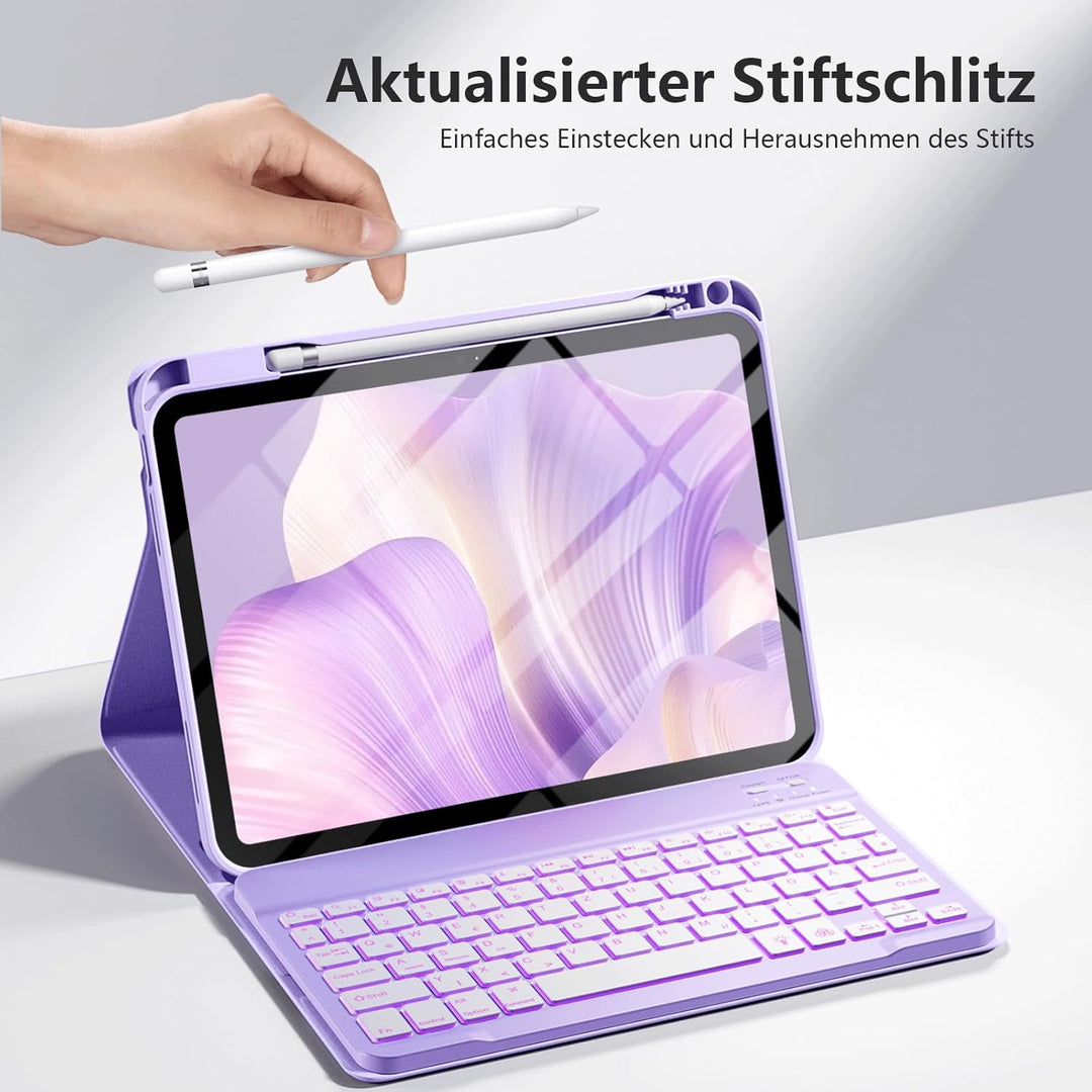 Hülle mit Tastatur für iPad 11 Generation A16/10 Generation (11/10.9 Zoll, 2025/2022), 7-farbige Bel