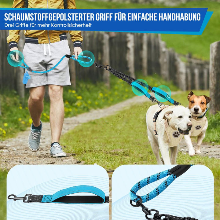 Eyein Doppelleine für 2 Hunde, Hundeleine für kleine und mittelgrosse Hunde, Flexible und reflektier